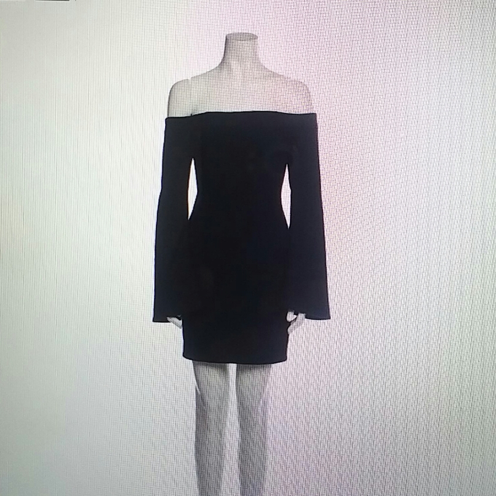CINQ A SEPT - stretch dark navy blue off the shoulder mini